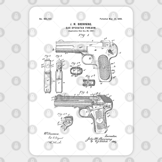 Browning automatic pistol - 1899 Patent - aB01 Magnet by SPJE Illustration Photography